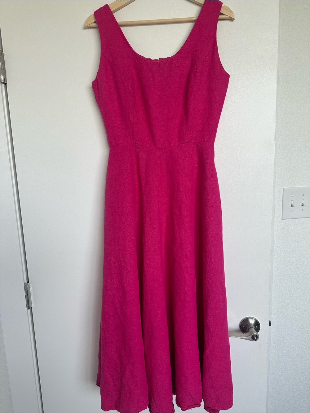 Vintage Rebecca Harrison Hot Pink Linen Blend Midi Dress – Size 6 – Made in USA